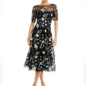 NWOT‼️ TERI JON BY RICKIE FREEMAN Floral Embroidered Tulle Midi Dress - Size 8